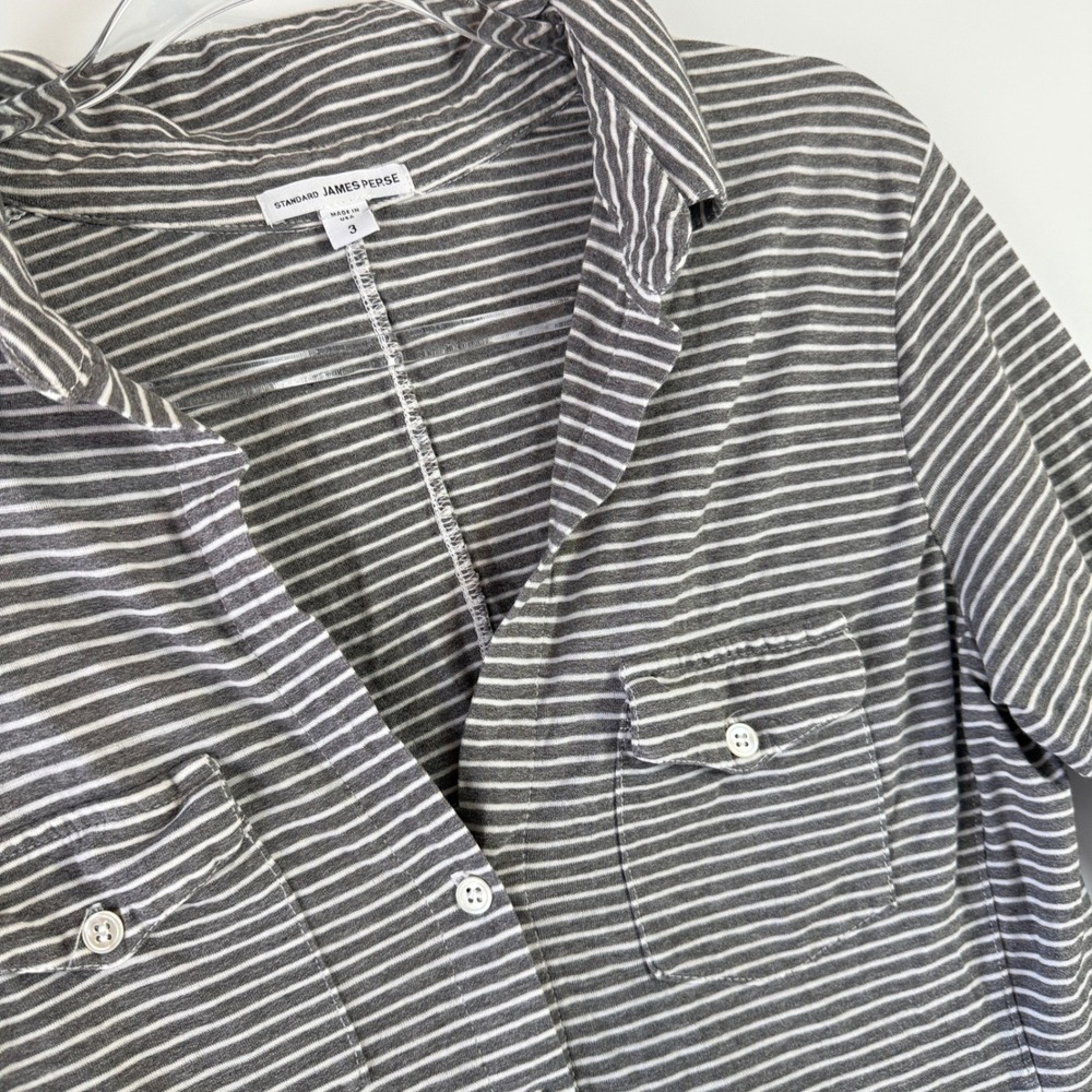 James Perse Button Down Shirt Womens 3 Gray Striped Cotton 3/4 Sleeve WCS3826 - Picture 3 of 15